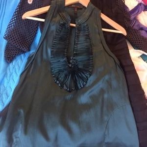 BCBG deep green double-layer silk pleated tunic, S